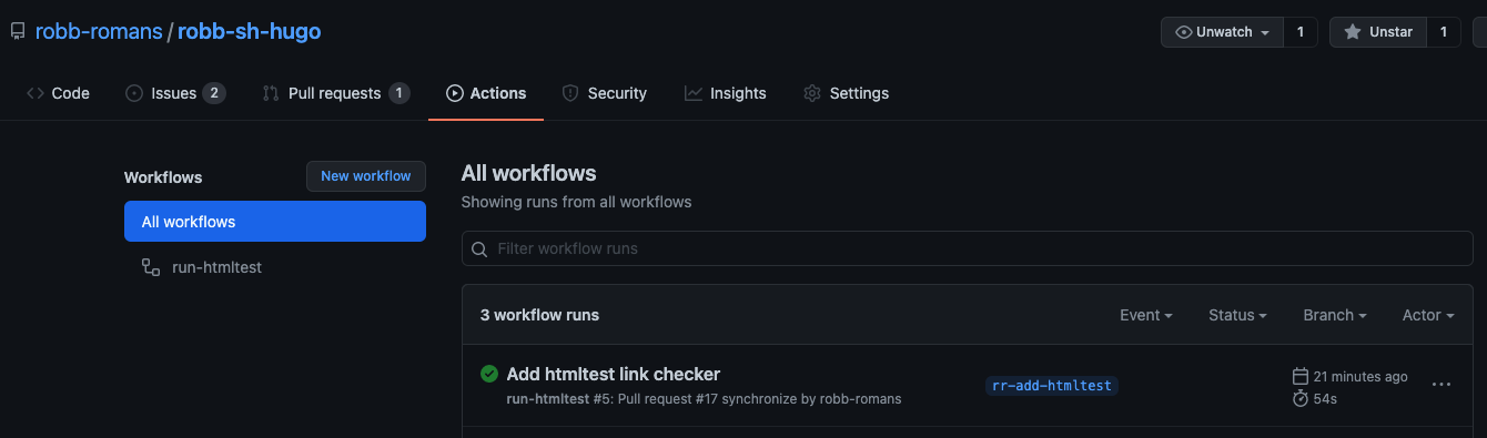 GitHub top level Actions view